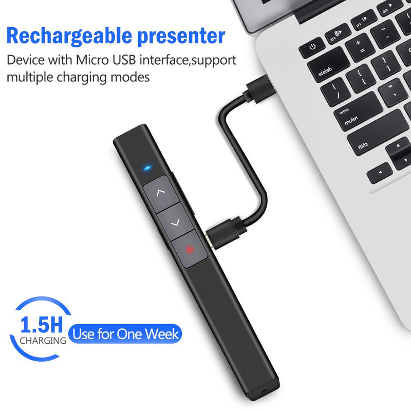 [Australia - AusPower] - DinoFire Rechargeable Presentation Clicker, 100FT Long Range USB Wireless Presenter Remote Pointer for Presentations, Slide Advancer for Mac, Laptop, Computer Rechargeable+Red 