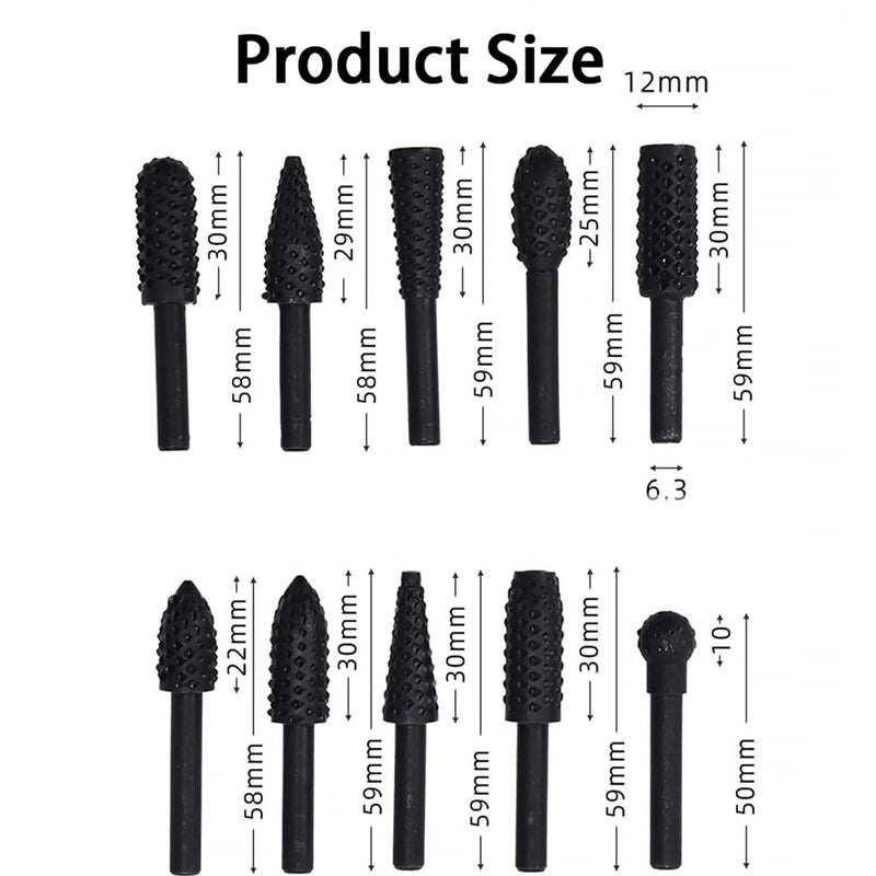 [Australia - AusPower] - Pack of 10 Wood Cutters for Drill, Wood Rasp Rasp Set, Files, Wood Drill Bit Set, Drill Shank Tool, Wood Carving Ball Cutter, Wood Cutter, Tenon Mill, Cone Cutter 