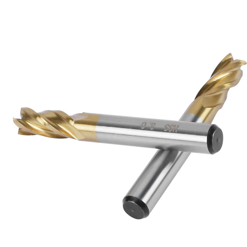 [Australia - AusPower] - Pack of 2) 4-Flute Titanium Coat Carbide End Mill Bits, 5/16 inch/8 mm HSS cnc Straight Shank Drill Bits Cutter Tool Set for Wood Aluminum 