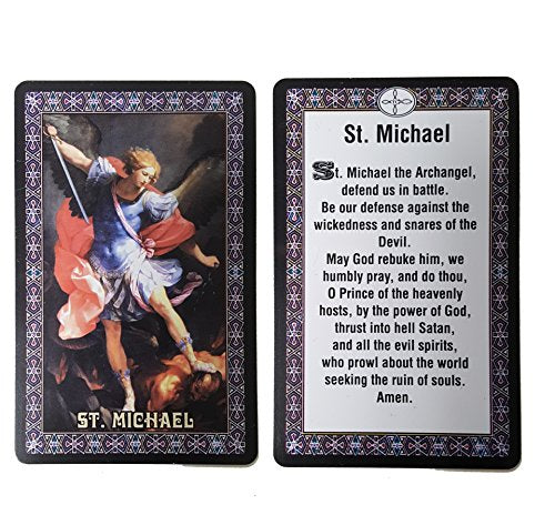 Catholic - 3 Pieces Set Saint Michael Medal Stainless Steel Medal Necklace +20" Chain and Holy Prayer Card