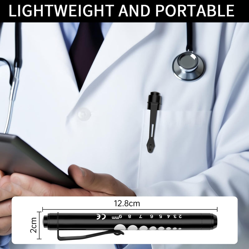 [Australia - AusPower] - RISEMART 3packs Pen Lights for Nurses, Reusable Medical Pen Light with Pupil Gauge and Ruler, White Light LED Penlight for Nurse Student Doctors EMT(Black/Gold/White) Black/Gold/White 