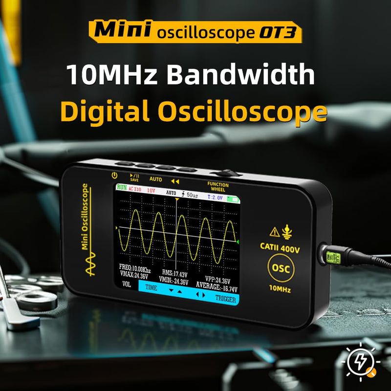 BSIDE Handheld Oscilloscope 3.2'' TFT Display Portable Digital Oscilloscope 10MHz Bandwidth Automotive Oscilloscope 48MSa/s Sampling Rate Trigger Function Auto/Nomal/Single