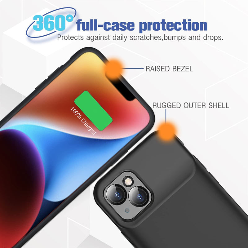 [Australia - AusPower] - Battery Case for iPhone 14, Full Encircle 7000mAh Ultra-Slim Rechargeable Smart Portable Charging Cover Extended Battery Pack Compatible with iPhone 14 (6.1 inch) Charger Case Support Carplay-Black Black iPhone 14 (6.1 inch) 