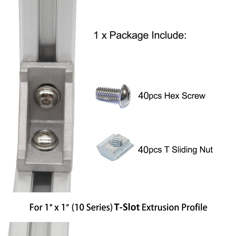 [Australia - AusPower] - 1010 Series Aluminum Extrusion Profiles Fastener T-Solt Nuts and Bolts, 40pcs 10 Hardware Slide Nuts Hex Screw for 1 Inch x 1 Inch Aluminium Extruded Profil Rail 40Pcs Screw Nut 