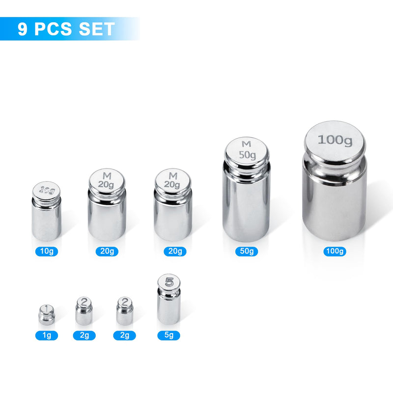 [Australia - AusPower] - GRAM PRES Calibration Weights 210 g, 9 Pieces Stainless Steel Scale Calibration Weight Kit, 1 g 2 g 5 g 10 g 20 g 50 g 100 g Calibration Weight with Storage Box, Tweezers for Digital Scale 