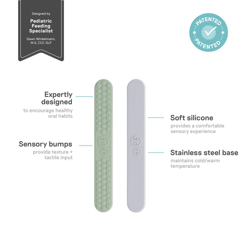 [Australia - AusPower] - ezpz Sensory Tongue Depressors - All Ages (2 Pack in Sage/Pewter) - Silicone/Stainless Steel Tongue Depressor for Visibility Into The Mouth + Healthy Oral Care Routine 
