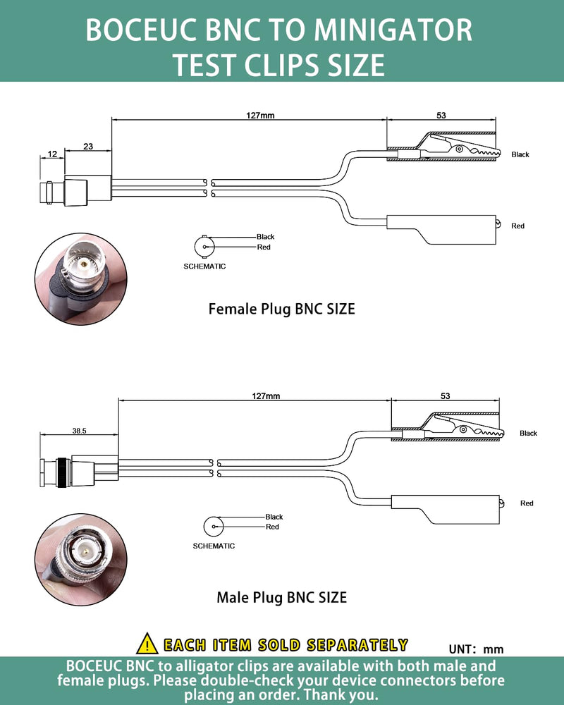 [Australia - AusPower] - BNC Test Leads, BNC (F) to Alligator Clip, Test Lead Breakout Cable for Multimeter, 5A Current Rating, 1 Pack Female Plug 