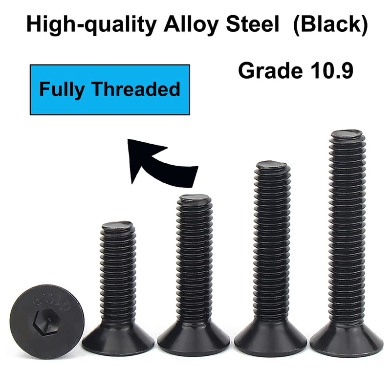 [Australia - AusPower] - 100PCS M5 x 8/12/16/20/30mm Flat Head Hex Socket Cap Screws Bolts, CSK Allen Head Machine Screws Set With Hex Key, Grade 10.9 Alloy Steel Black Oxide Finish, Fully Threaded Pitch: 0.8mm 100pcs-M5 x 8/12/16/20/30 