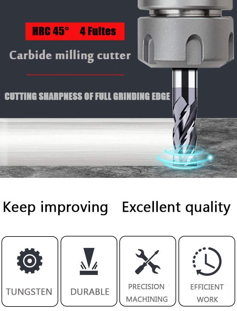 [Australia - AusPower] - 1/4" Carbide Square End Mill, HRC 45 Deg Single End 4 Flute AlTiN Coating Mill Bits 1 1/4 in 