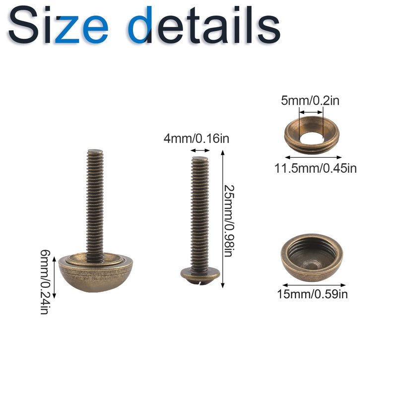 [Australia - AusPower] - Mirror Screws, 8pcs Decorative Brass Mirror Screws Mirror Nails Mirror Screw Cap Covers with Dome and Washers(15mm, Antique Brass) 