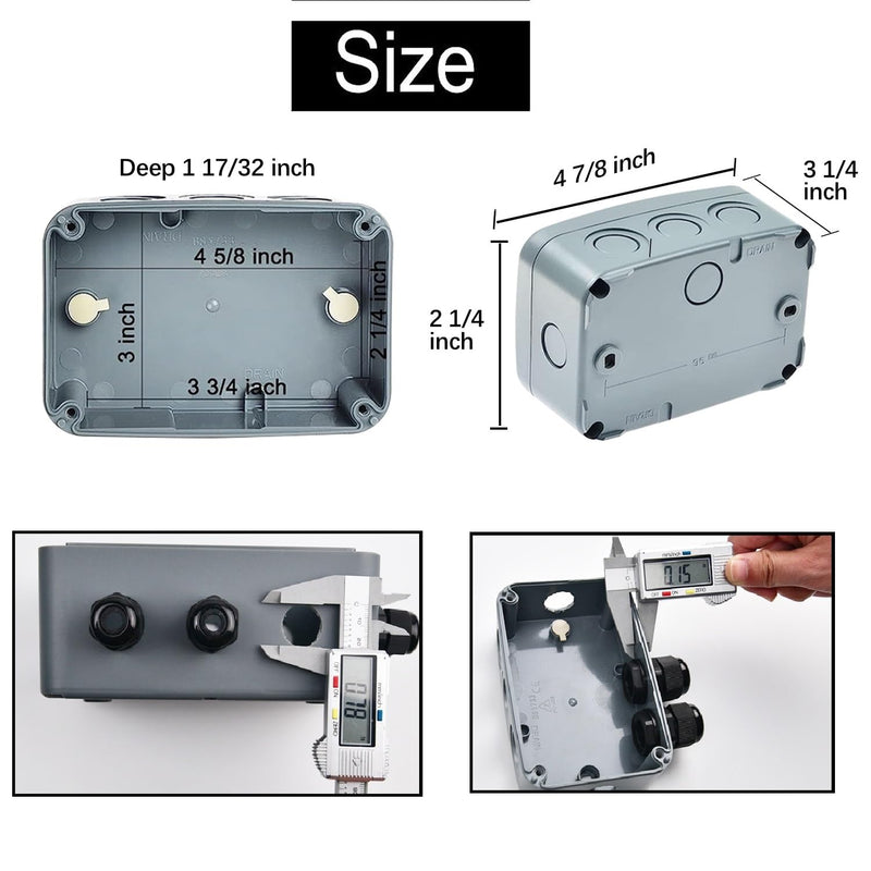 [Australia - AusPower] - Outdoor Junction Box,Nineleaf IP66 Weatherproof Electrical Project Boxes PVC/ABS Plastic Enclosure Box Universal Watertight 4.9 x 3.3 x 2.3 inch (125x86x62mm), Fit with 20mm Cable Gland Grey 125x86x62mm 