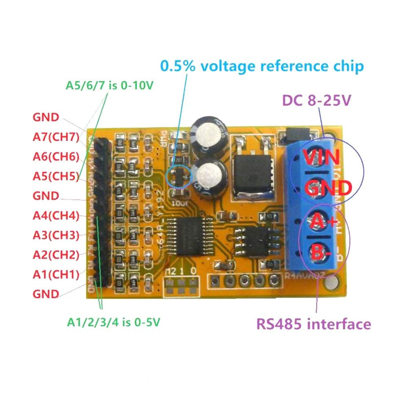 [Australia - AusPower] - 7 Channel Voltage Analog Collector with RS485 Modbus RTU Support 