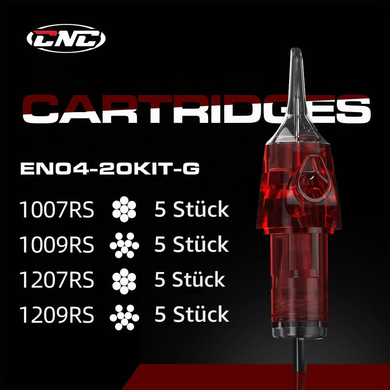 CNC Tattoo Needles Set of 20 Tattoo Cartridges Disposable Mixed #10 Bugpin Round Shader 7RS 9RS #12 Standard Cartridge Tattoo Needles EN04R-20KIT-G #10 Bugpin RS