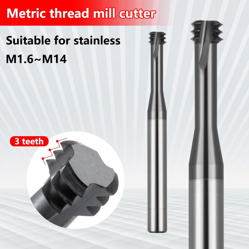 [Australia - AusPower] - Metric thread Milling cutter Solid carbide for stainless steel Thread Angle 60 Degrees CNC for Metal Working Replace Taps-(M3 1pcs;M4 1pcs;M5 1pcs;M6 1pcs?M8 1pcs) 3PMZH-M3/M4/M5/M6/M8 