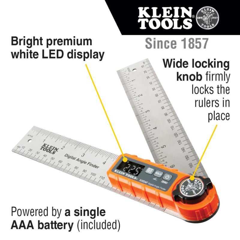 [Australia - AusPower] - Klein Tools 935DAF Digital Angle Finder, Precision Measurements, Miter Saw Protractor Angle Calculation and Portable Design 