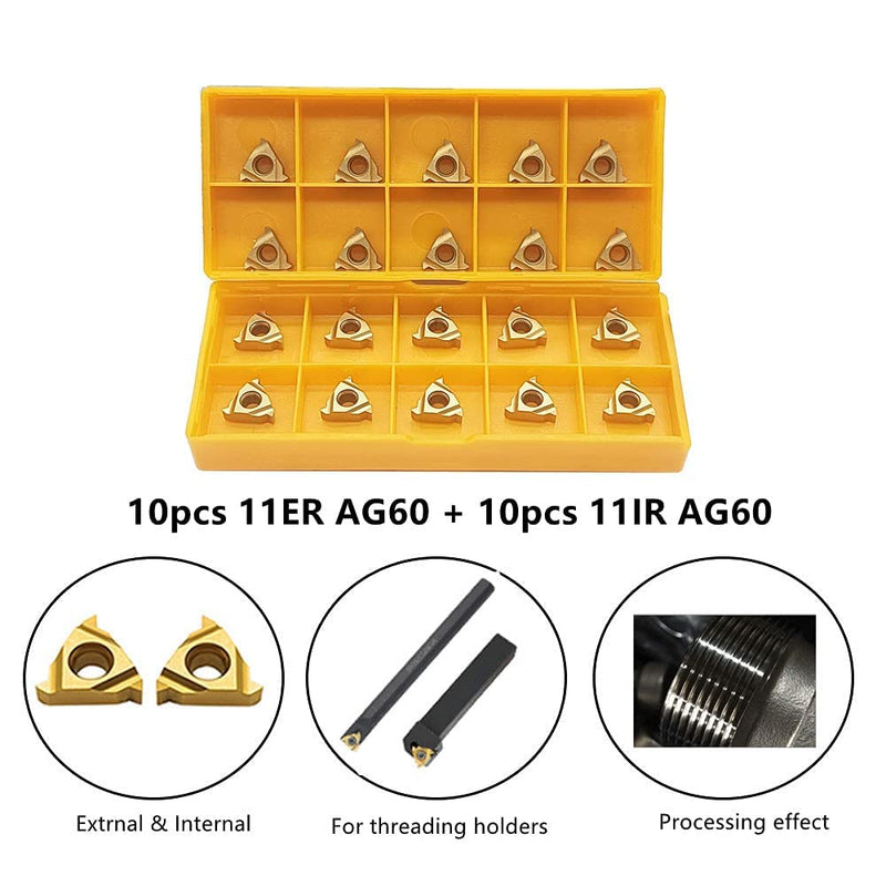 [Australia - AusPower] - Hunricho Lathe Thread Inserts 11ER AG60 + 11IR AG60 Carbide Inserts for Male Thread/Internal Thread Rotary Tool Holder for Stainless Steel and Iron, Pack of 20 