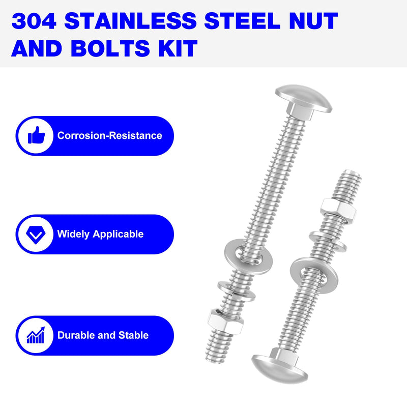 [Australia - AusPower] - Wheelbarrow Carriage Bolts and Nuts Kit for 304 Stainless Nuts and Bolts, 4", 3", 2-1/2" and 1" Wheelbarrow Parts, Wheel Barrow Handles - 12 Pack 