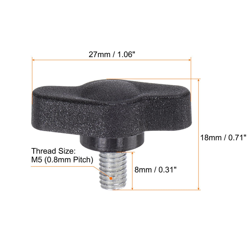 [Australia - AusPower] - HARFINGTON 20pcs Tee Wing Knobs Thumb Screws M5 x 8mm Standard Male Thread Plastic T Knobs Handles Hand Clamping Knobs Grip Thumbscrew, Black 