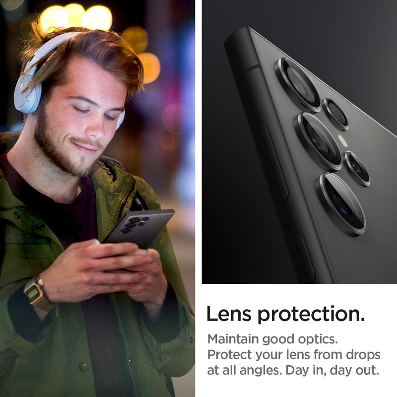 [Australia - AusPower] - Spigen Camera Lens Screen Protector [GlasTR EZ Fit Optik Pro] Designed for Galaxy S24 Ultra [Case Friendly] - Titanium Black [2 Pack] 