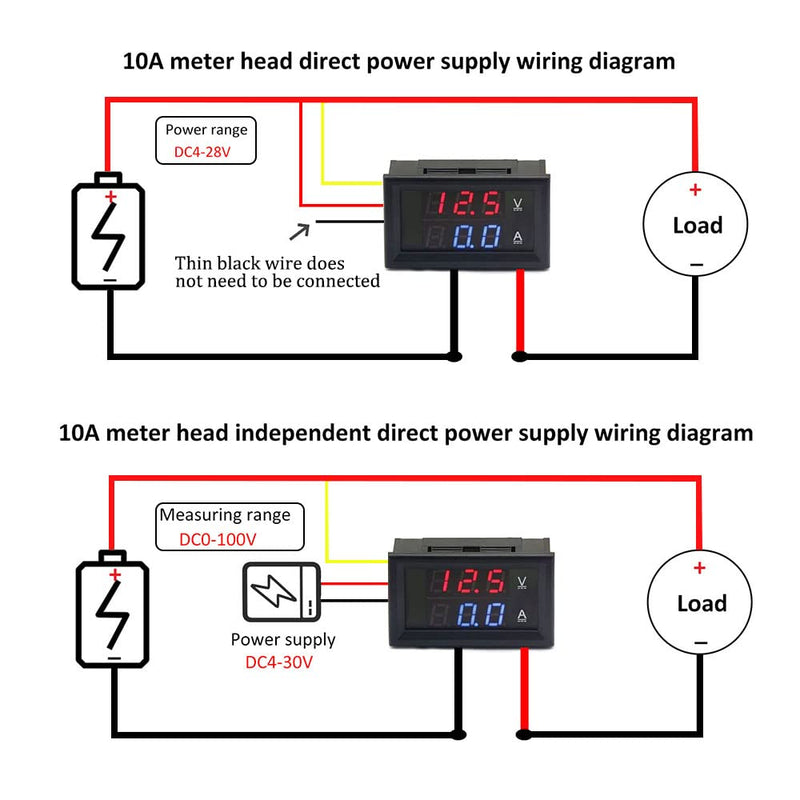 [Australia - AusPower] - VooGenzek Pack of 2 0.28 Inch LED Voltmeter Ammeter, Red and Blue Detector Voltage Current Meter Panel Ampere Voltmeter, DC 0-100V 10A for 12V/24V Multimeter Ammeter Volt Ammeter Panel 