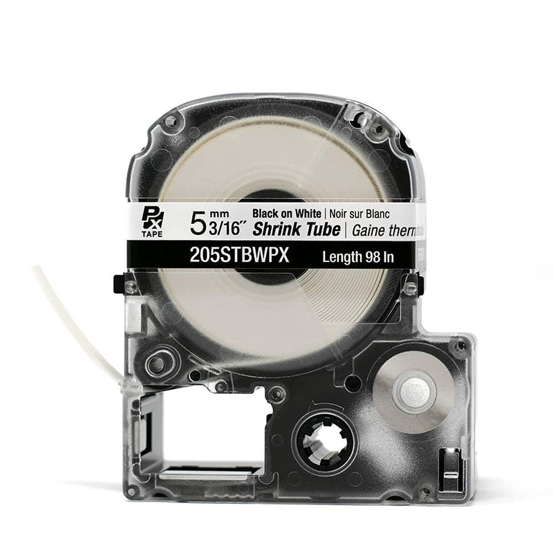 Epson LABELWORKS 205STBWPX Tape Cartridge - Black on White Shrink Tube Industrial Label Maker Tape - AWG 8-12, 3/16" (5MM) Wide, 8 ft (96") 5MM(8-12AWG)