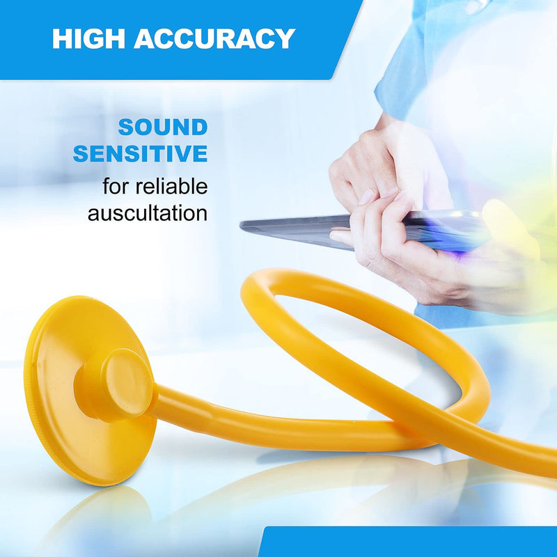 [Australia - AusPower] - PrimaCare DS-9294 Disposable Stethoscope with Sound Sensitive Chestpiece and 22" PVC Tubing, Yellow, Pack of 10 
