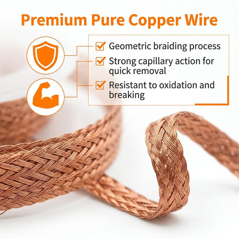 5 Piece Desoldering Braid Set Copper Desoldering Wire (1.5/2.0/2.5/3.0/3.5 mm) 1.5 m Long, No-Clean Solder Braid with Flux, High Thermal Conductivity Solder Wick for Desoldering for Electronics Repair | Hohe Wärmeleitfähigkeit, Lötlitze zum Entlöten, f...