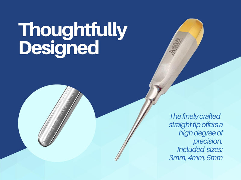 [Australia - AusPower] - Dental Straight Extraction Elevators Root Tip Elevator Gouge Elevator 2mm 3mm 4mm Set of 3 