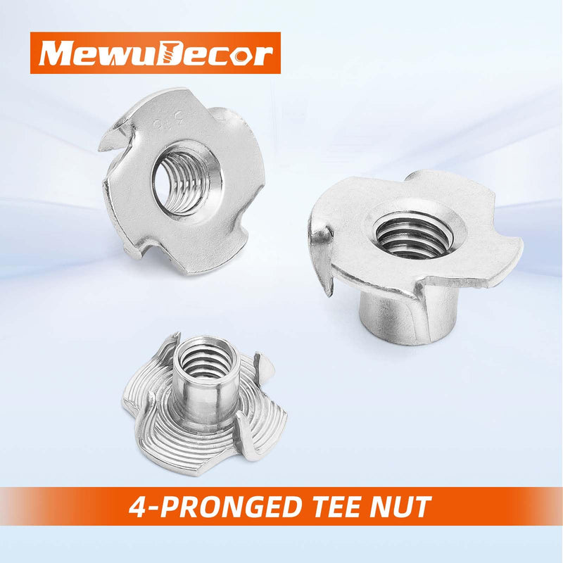 [Australia - AusPower] - 1/4"-20 T-Nut, 5/16" Barrel Length, 304 Stainless Steel Threaded Insert, 4-Pronged Tee Nut for Wood, Rock Climbing Holds,Cabinetry, Furniture, 25 PCS 1/4"-20 