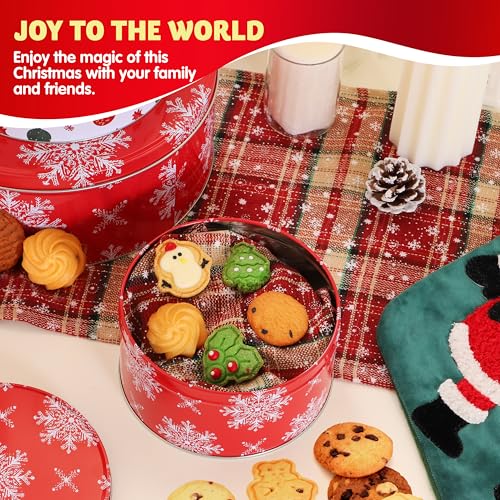 JOYIN 3PCS Christmas Cookie Tins with Lids for Gift Giving, Sturdy Holiday Baking Treat Metal Tins for Presents Wrapping, 3 Different Size Xmas Jars for Gift Giving, Party Food Dessert Containers