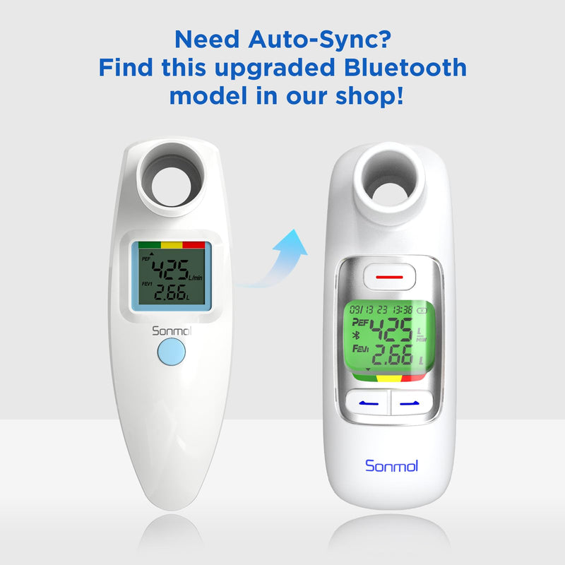Sonmol Digital Peak Flow Meter Portable PEF Forced Expiratory Volume FEV1 Tester with Red Yellow Green Risk Indicator