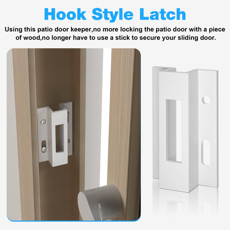 Patio Sliding Door Keeper／Hook Style Latch／E 2124 Latch Lock Replacement Pella,Micron 1200 Series,Viking Doors and Other Sliding Glass Doors,Extruded Aluminum (White) (2 Pack) 2 Pack