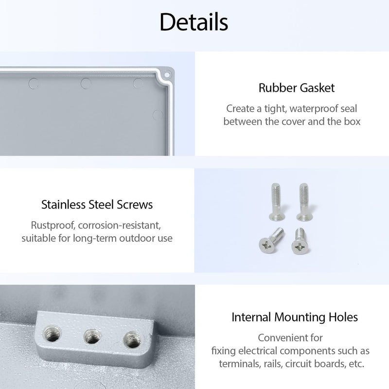 LeMotech Junction Box, Aluminum Alloy Metal Electrical Box, IP67 Waterproof Dustproof Project Box, Outdoor Universal Enclosure, Grey 7.4x4.7x3.0in (188x120x78mm) 7.4"x4.7"x3.0"