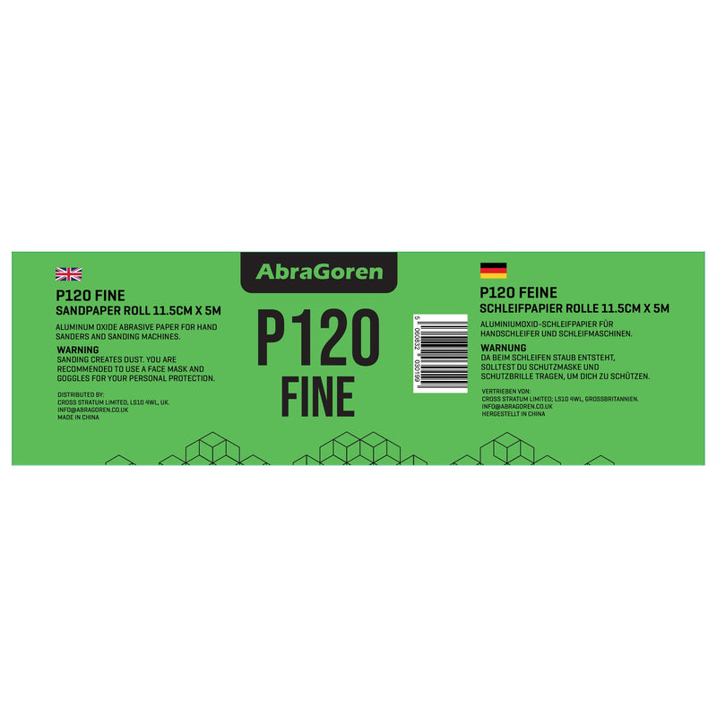 [Australia - AusPower] - Sandpaper Roll, Fine K120, 115 mm x 5 m, Sandpaper for Wood and Walls, Fine Sandpaper, Grit 120 Fine P120 