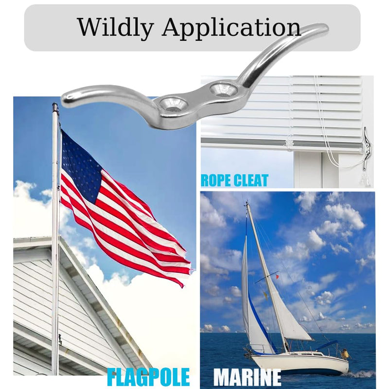 Boat Cleat, 2 1/2 in 4 6 inch Dock Cleat 316 Stainless Steel Marine Grade, Rope Cleat -Include Mounting Screws 6 inch- 4 Pack