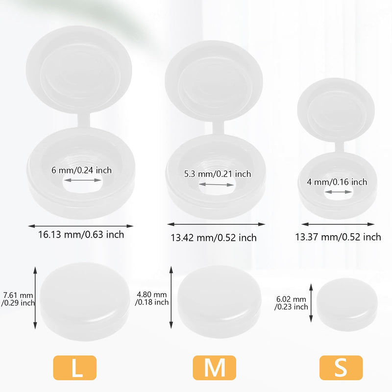 [Australia - AusPower] - 200 Pcs Hinged Screw Cover Caps, Plastic Screw Head Covers, White Screw Caps, Fold Screw Snap Covers Washer Flip Tops for Covering Screw Heads, Screw Protection (S) S 