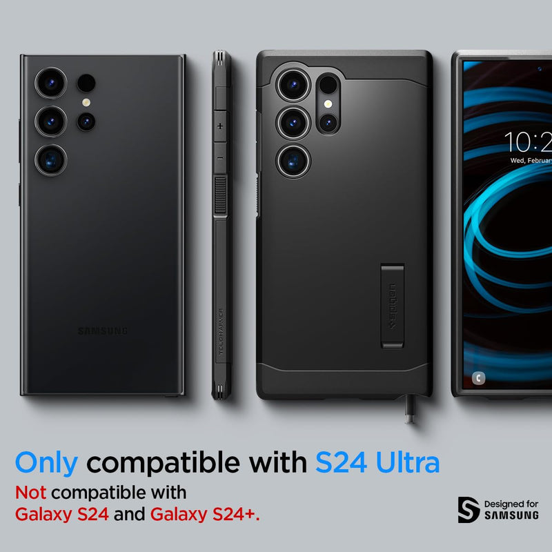 [Australia - AusPower] - Spigen Tough Armor Designed for Galaxy S24 Ultra Case [Military-Grade Protection] [Kickstand] (2024) - Black 
