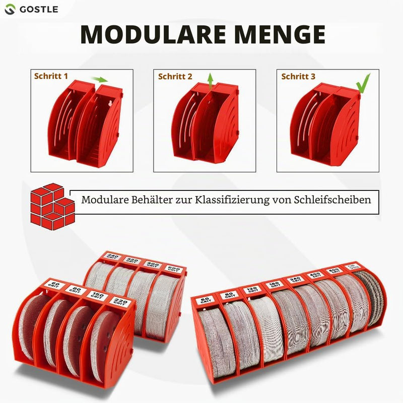 125 mm Sanding Discs Storage Box - Set of 10 Boxes, Red, Space-Saving, Stackable, with Grit Categorisation for Workshop and Random Orbital Sander Accessories 10.0