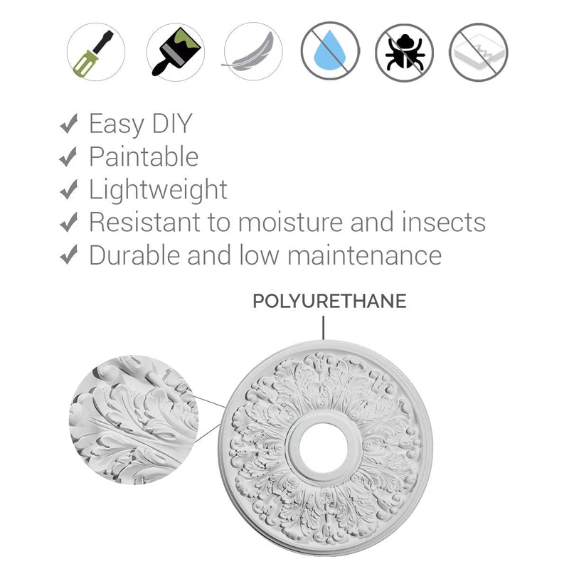 Ekena Millwork CM18GAWHF Granada Ceiling Medallion fits Canopies up to 6 5/8, Witch Hazel Witch Hazel (Flat Finish)