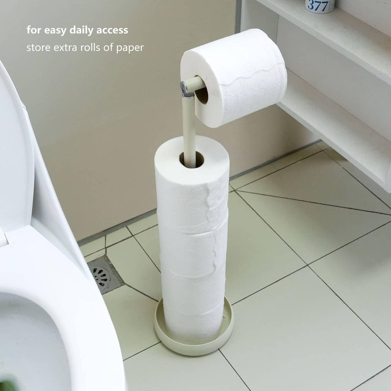 Toilet Paper Holder Stand with 5 Roll Storage Weighted Base (Matt Cream) | freestanding tp holder | silicone non-slip base | large storage capacity | tidy organized bathroom | 2mm thickened steel Matt Cream