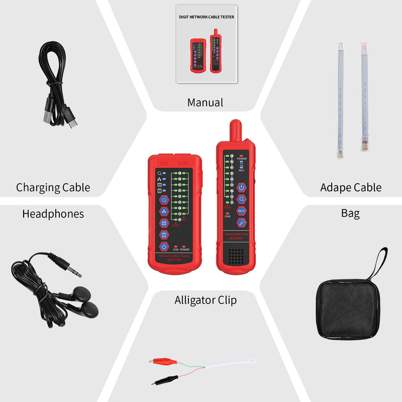 [Australia - AusPower] - U830 Network Cable Tester, Ethernet Cable Tester with PoE,NCV, Wire Tester RJ45 RJ11 CAT5 CAT6 Cable Tracker Line Finder Multifunction Wire Tracker with Earphone With NCV Function 