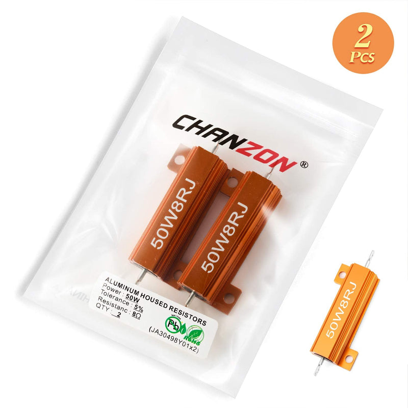 Chanzon 2pcs Wirewound Aluminum Shell Resistor 8 ? ohm 50W ±5% Tolerance 8R Rohs Certified K) 8? ohm