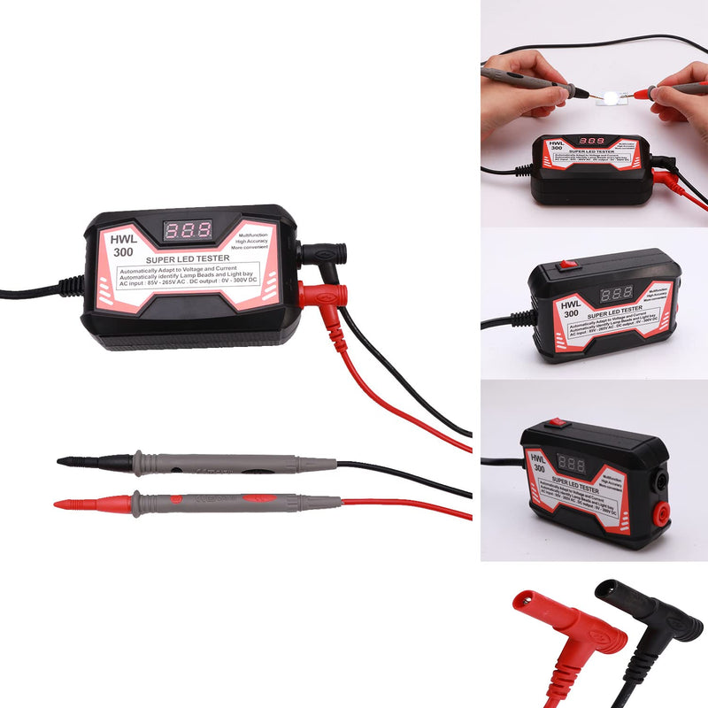 [Australia - AusPower] - LED Lamp Bead TV Backlight Tester with Power Switch/Probe Pens/Power Cable, 0-300V Adaptive Voltage LED Strip Lamp Beads Light Source Testing Tool for All LED Lights Repair (Black) 