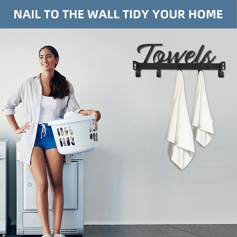 [Australia - AusPower] - Over The Door Hooks, Towel Rack Towel Hooks for Bathroom Towel Holder for Hanging Heavy Duty, Wall Mount Towel Hanger Door Hanger with 5 Hooks for Bedroom Bathroom Kitchen Black 