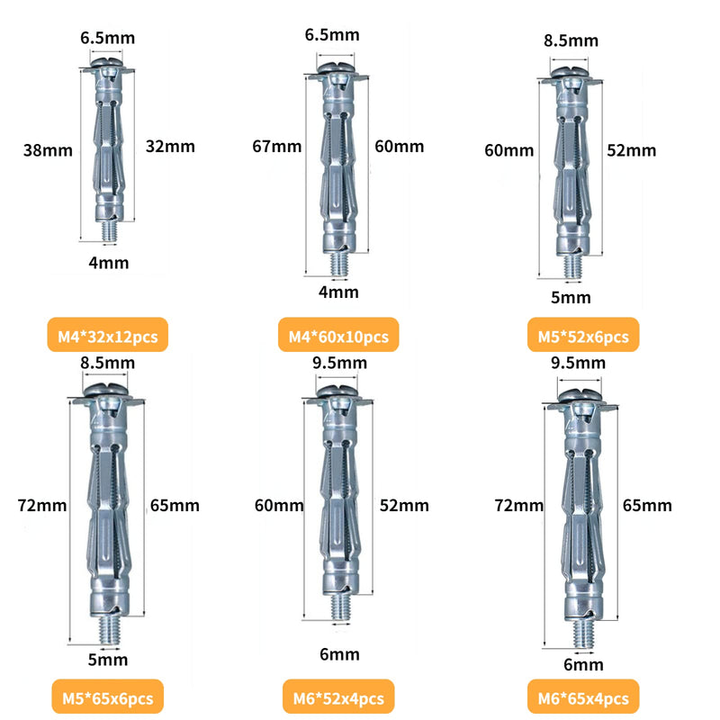 [Australia - AusPower] - Walfront 42PCS M4~M6 Stainless Steel External Hex Expansion Bolt Plasterboard Screw Combination Kit Hand Tool Accessory for Industry, Expansion Series 