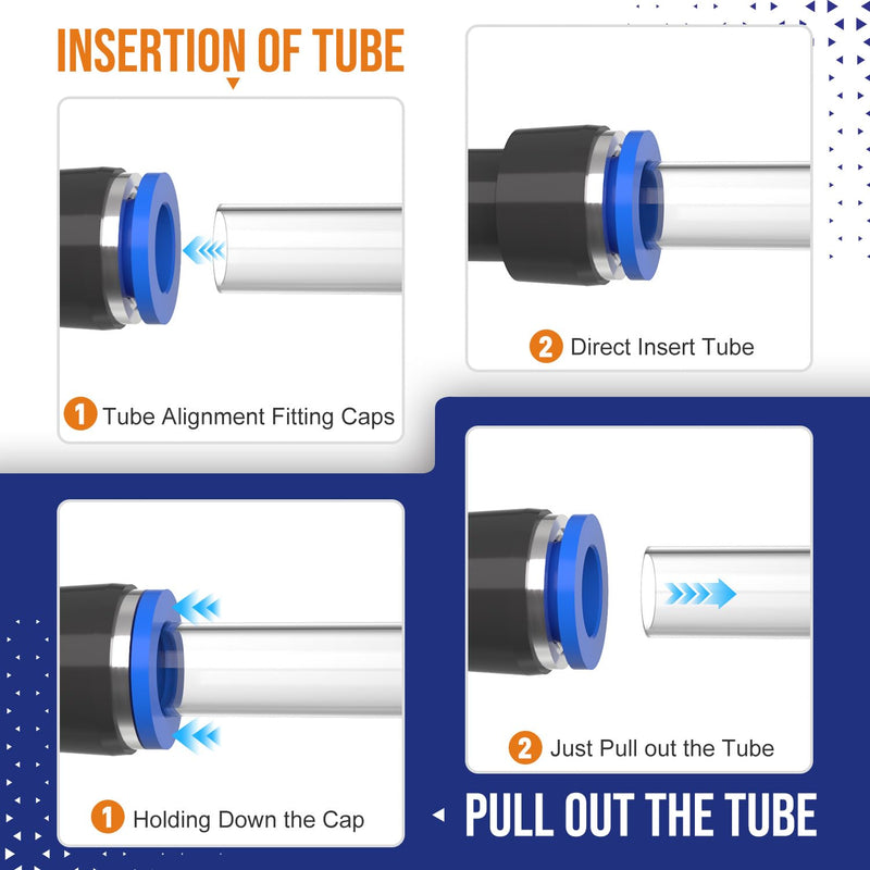 [Australia - AusPower] - 60pcs 1/4" OD Push to Connect Air Hose Fittings Kit, Quick Connects Pneumatic For Air Line Inch Tubing (Tee, Straights, Elbows, Splitters and Plug) 1/4"OD Blue Box 60 