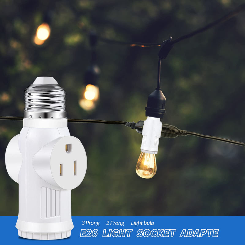 [Australia - AusPower] - E26 Light Socket to Plug Adapter - 2 Pack 2/3 Prong Light Socket Outlet - Light Bulb Plug Adapter, Polarized Light Socket Adapter Splitter Converter for Garage Porch (White) White 