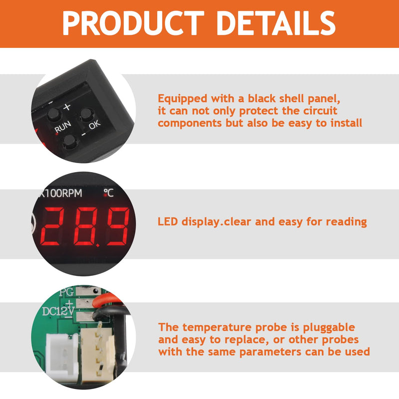 [Australia - AusPower] - 4-Wire PWM Fan Temperature Controller 12V 3A Fan Speed Controller with Temperature Probe Digital Display Module Dual-Display Fan Governor(Water Droplet Head) Water Droplet Head（for Air） 