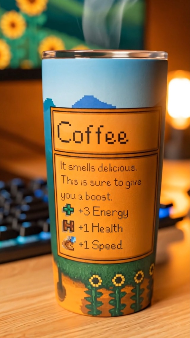 Original Retro Game Stats Tumbler, 20 Oz Insulated Stainless Steel Coffee Travel Cup
