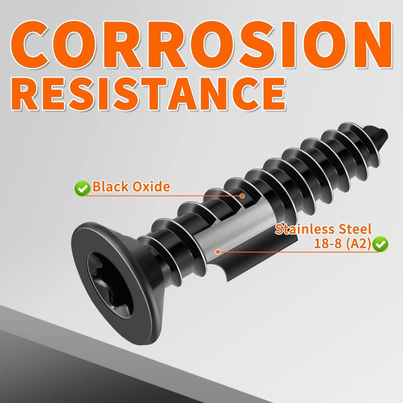 [Australia - AusPower] - 100 PCS #6 x 3/4" Flat Head Torx/Star Wood Screws, 18-8 (A2) Stainless Steel, Full Threaded & Black Coated for Durability, T15 Drive Bit Included, No.6 X 3/4" Multipurpose Screw by TPOHH #6 X 3/4 inch 100 